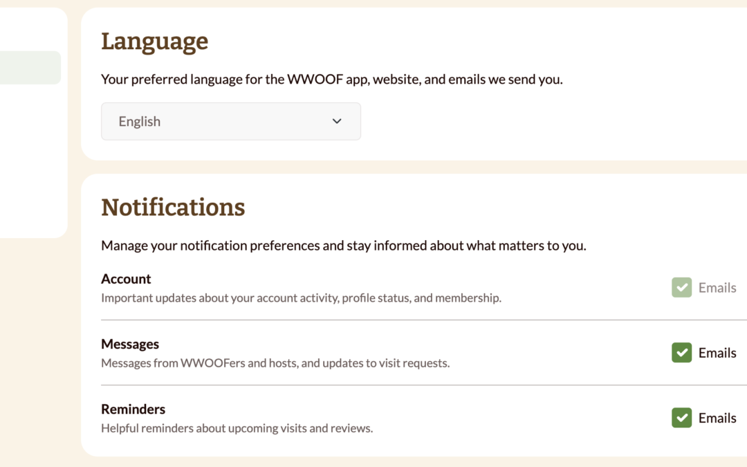 Website Feature Update: Toggle WWOOF Notifications